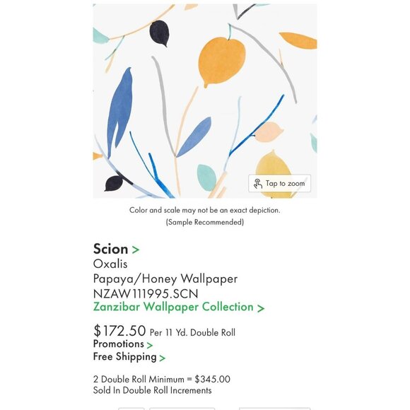 NEW Scion Oxalis Zanzibar Wallpaper Papaya/Honey Lot of 2 Rolls 11 Yards each - Picture 15 of 15